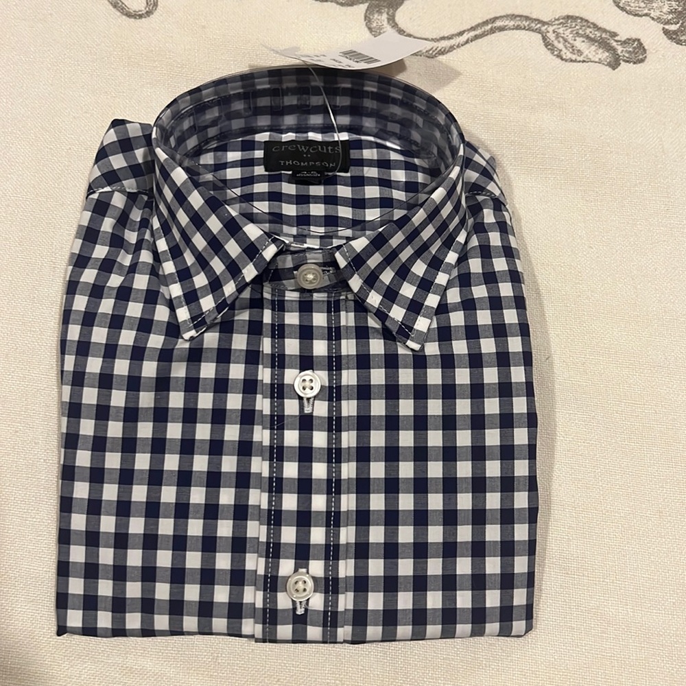 Crewcuts navy blue and white gingham button-down Thompson Suiting